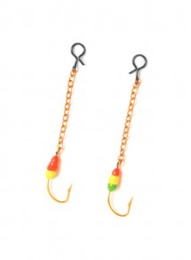 Hooks with eye, treble hooks and drop chains for ice fishing